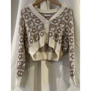 American Eagle Womens Sweater Small Cardigan Cropped Ying Yank Button Up Flowers